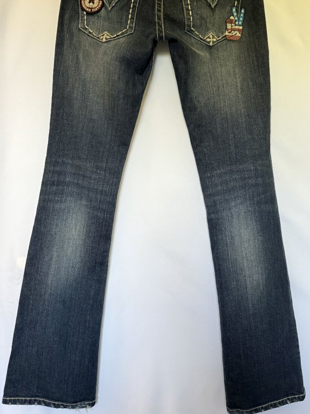 Affliction Bootcut Jeans Size 28 Dark Wash Embroidered Pocket Y2K Low Rise - Picture 5 of 8